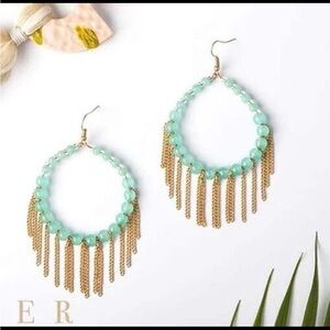 Plunder Amy Mint Beaded Gold Drop Dangle Earrings